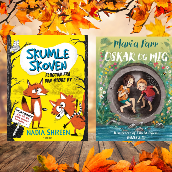 to bogforsider på baggrund af smukke efterårsblade