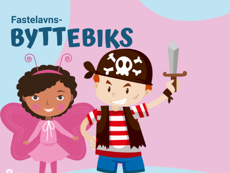 Udklædte børn på lyserød og lyseblå baggrund